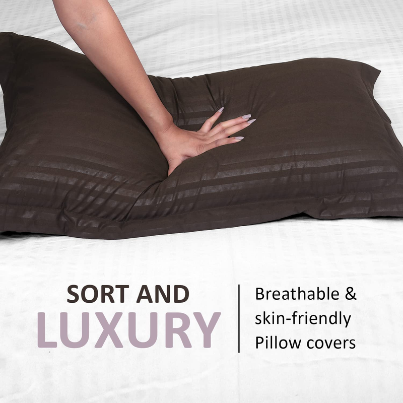 UPNEJA V HANDLOOM plain Striped pillow covers (46x70cms, 1 Set of 2  pillow cover)